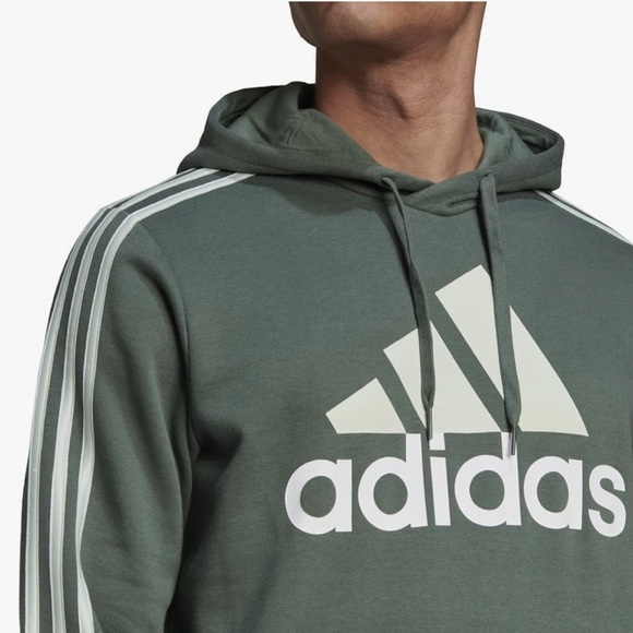 NWT• ADIDAS Essentials 3-Stripes Regular-Fit Logo-Print Fleece Hoodie, Green 2XL - Picture 3 of 12